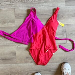 summersalt Two-Tone Pink & Red One-Piece Swimsuit